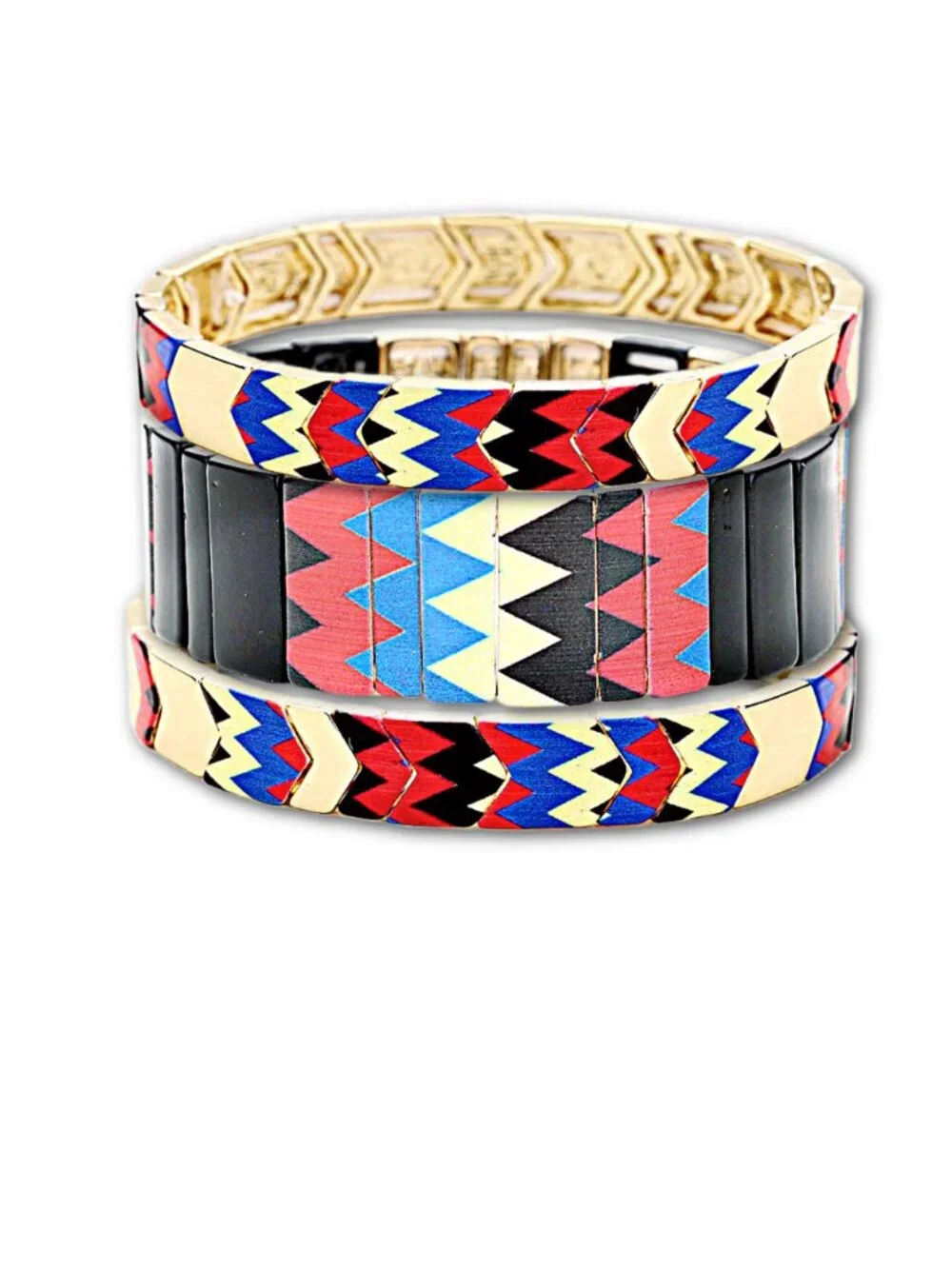 3PC Tile Block Rainbow Colorful SET Stretch Stackable Bracelets Bundle Boutique